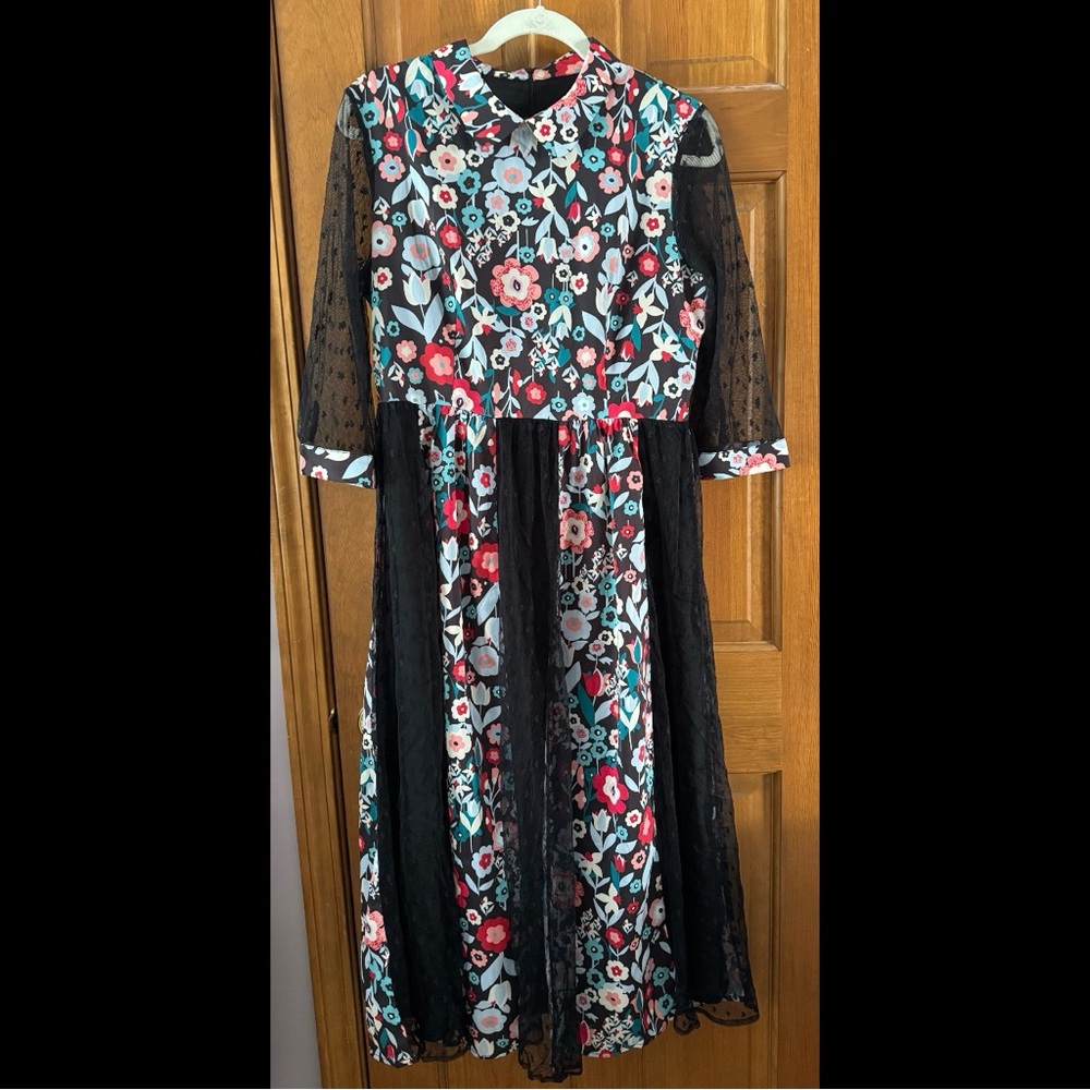 Vintage Floral Black Dress
